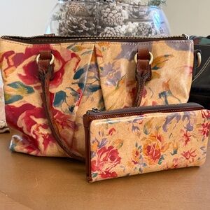 Patricia Nash Floral Tote Bag with matching wallet and small scarf Set.